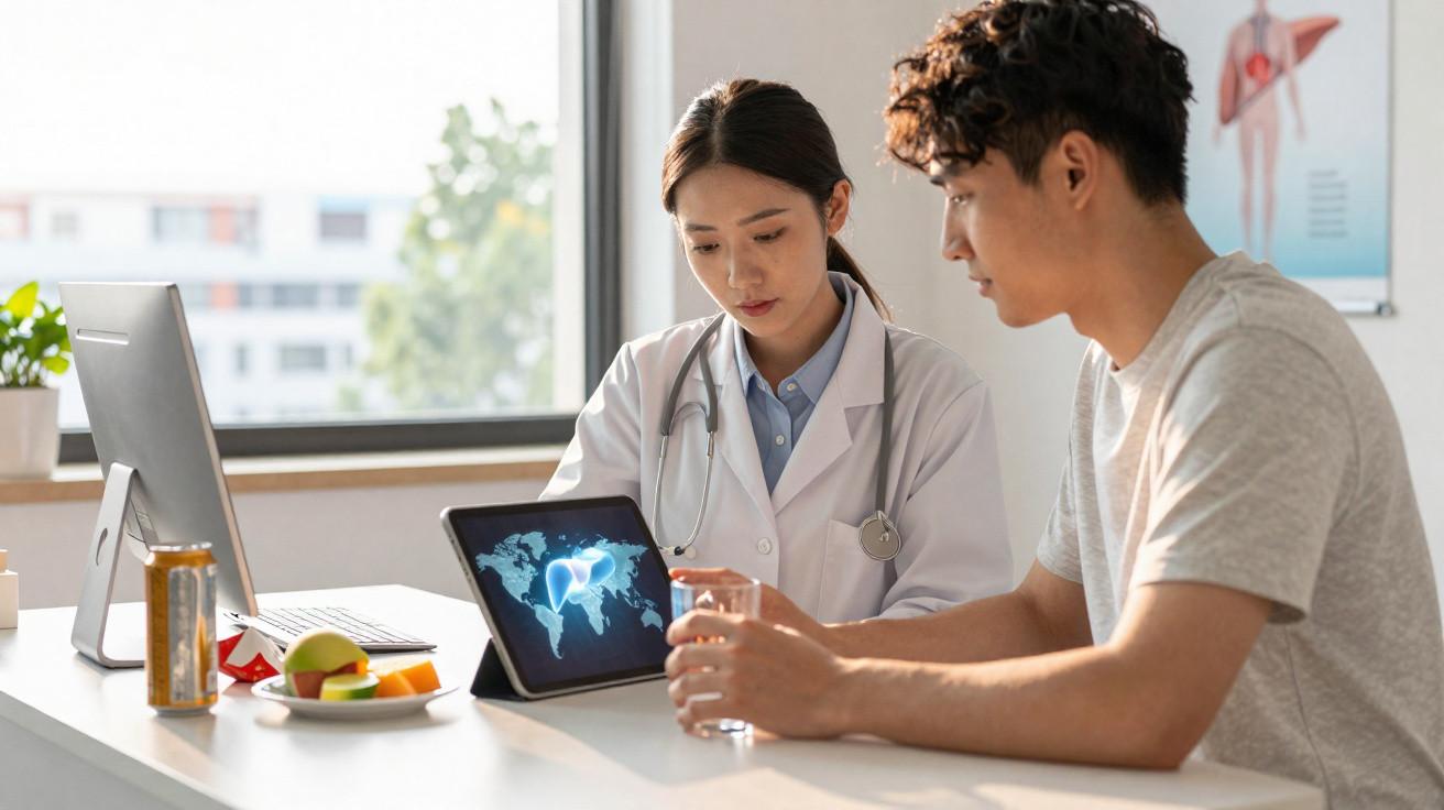 Bs tư vấn kết quả siêu âm gan cho người trẻ, cần khám sức khỏe định kỳ trong phát hiện sớm.